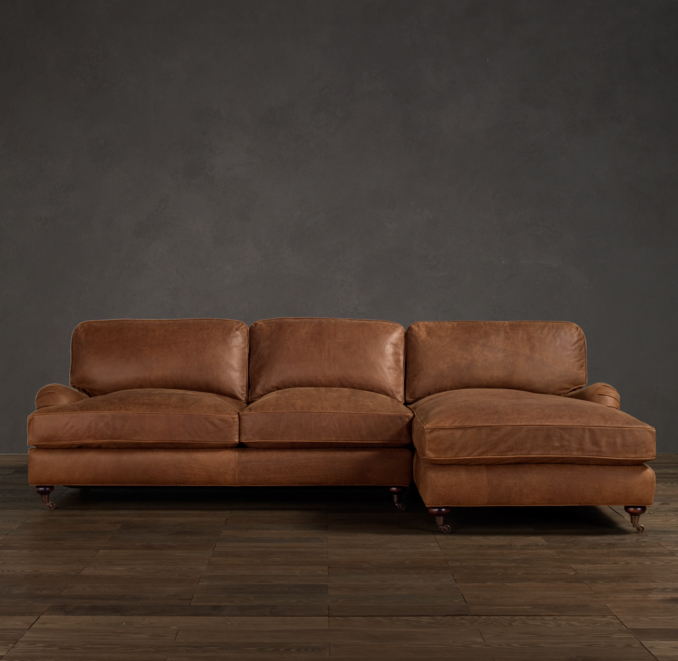 English Roll Arm Leather Sofa Chaise Sectionals