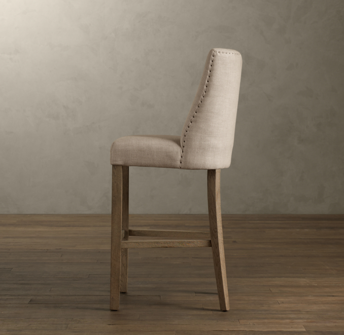1940s French Upholstered Barrelback Barstool