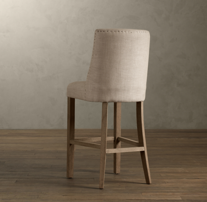 1940s French Upholstered Barrelback Barstool