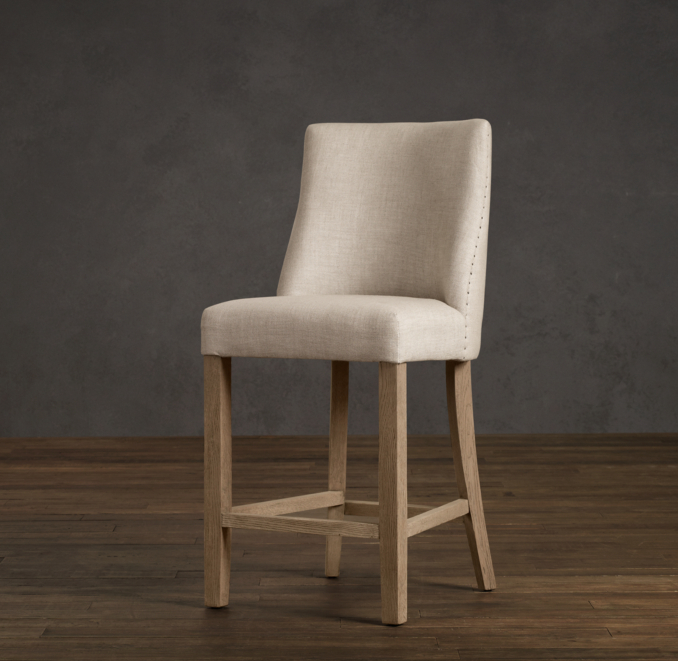1940s French Upholstered Barrelback Counter Stool