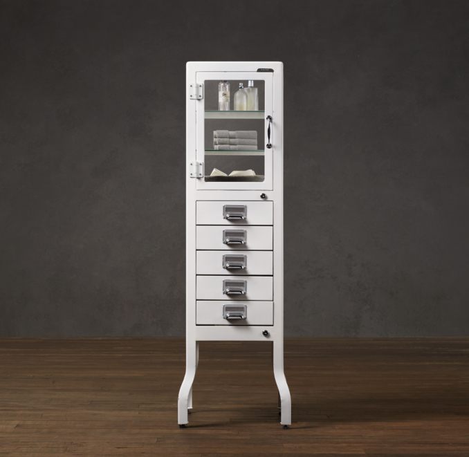 Pharmacy Large Bath Cabinet with Drawers White