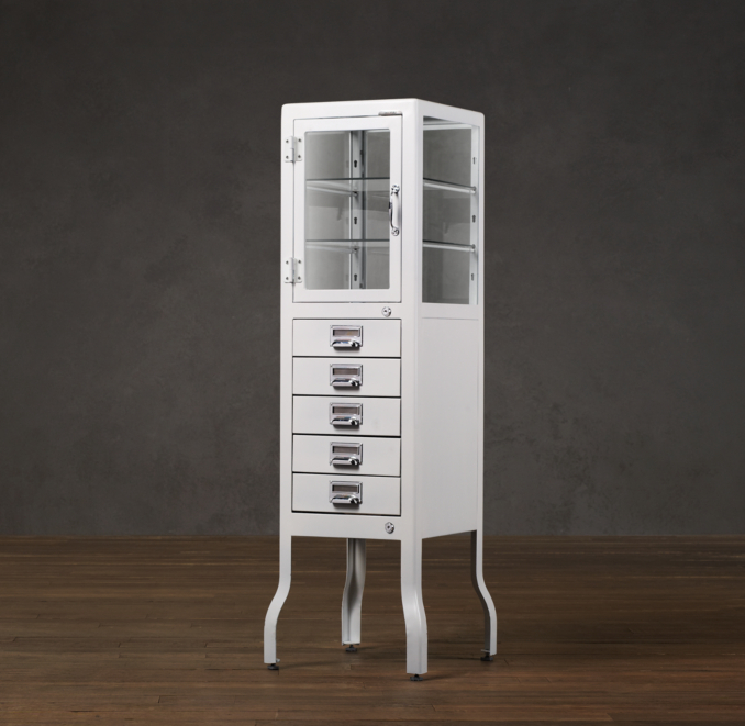Pharmacy Large Bath Cabinet with Drawers White