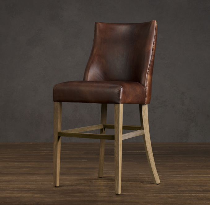 1940s French Leather Barrelback Barstool