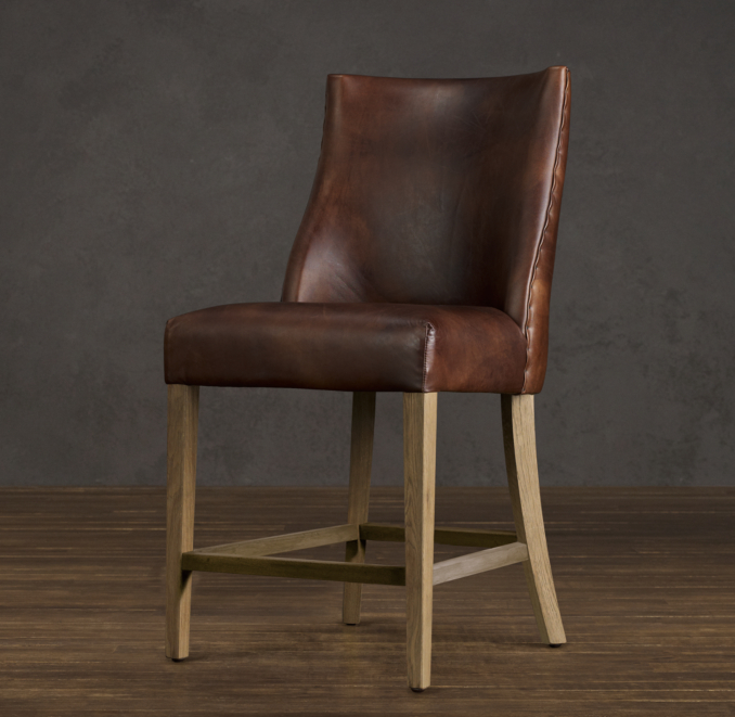 1940s French Leather Barrelback Counter Stool