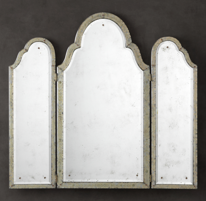 17th C. Venetian Silver-Leaf Triptych Mirror