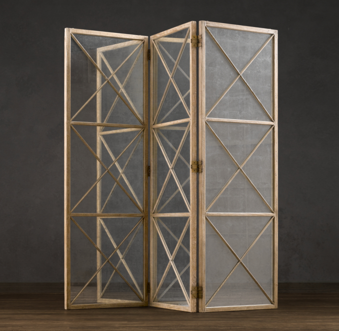 Weathered Oak Screen with Mirror
