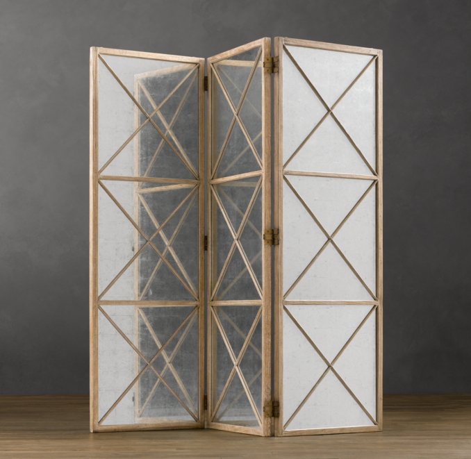 Weathered Oak Screen with Mirror
