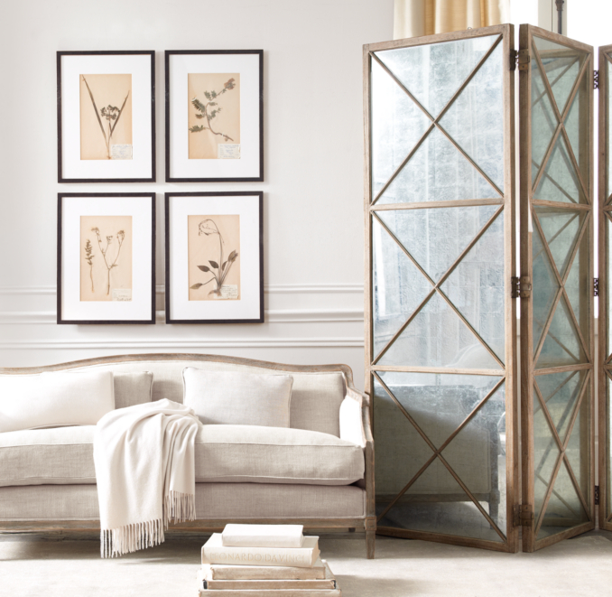 Weathered Oak Screen with Mirror