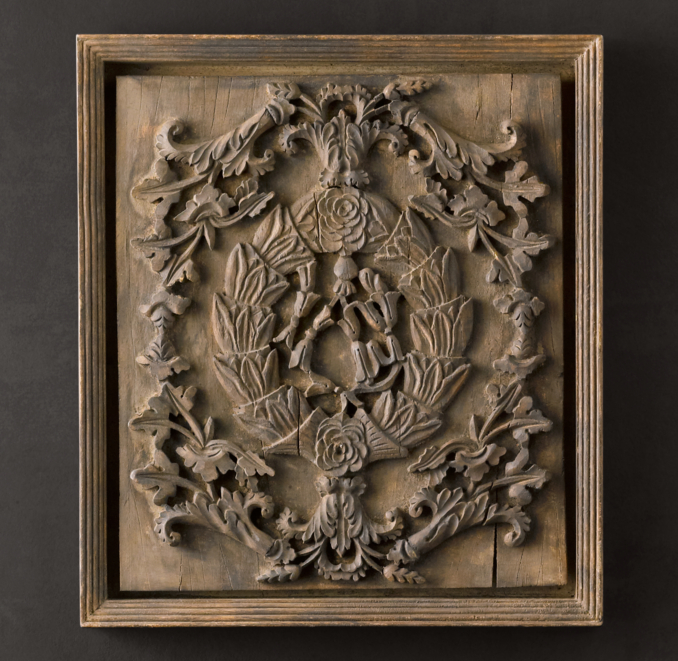 Hand-Carved Rococo Wood Panel Natural Small