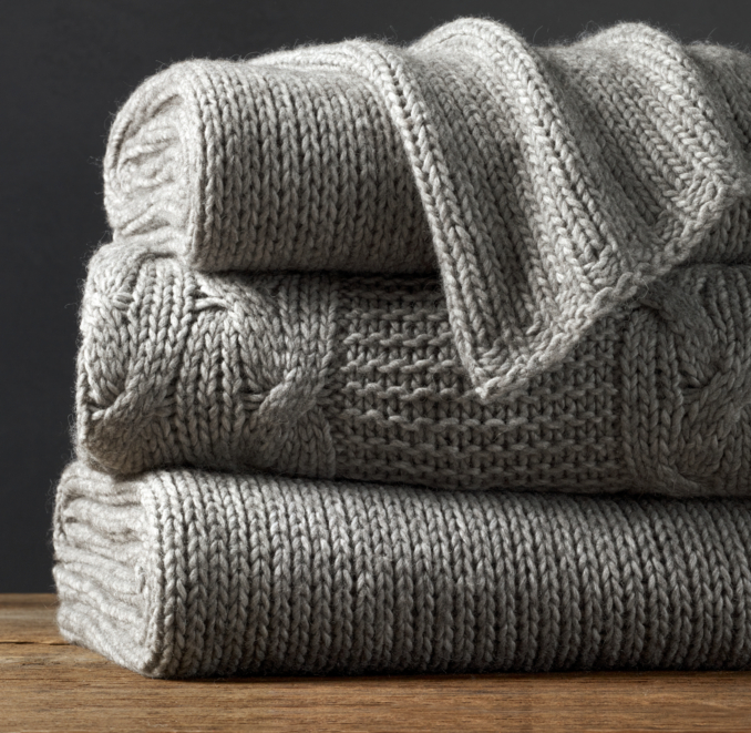 Italian Wool & Alpaca Knit Throw - Grey