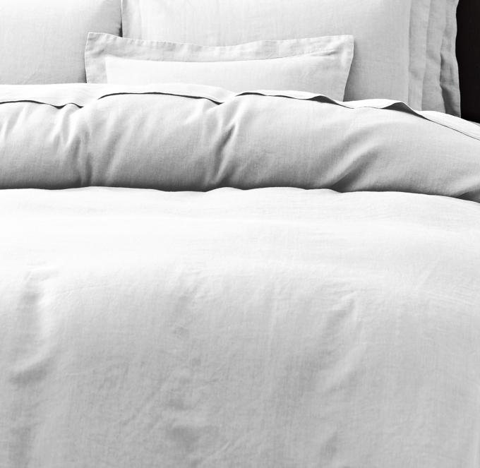 restoration hardware stone washed belgian linen duvet, pillow shams and