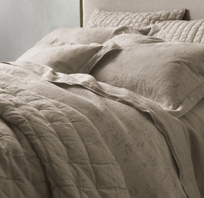 Vintage-Washed Belgian Linen Floral Sham