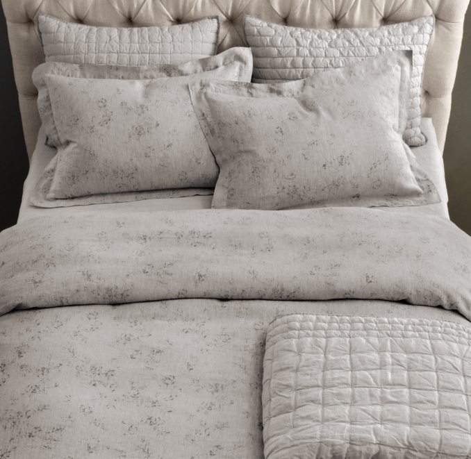 Vintage-Washed Belgian Linen Floral Sham