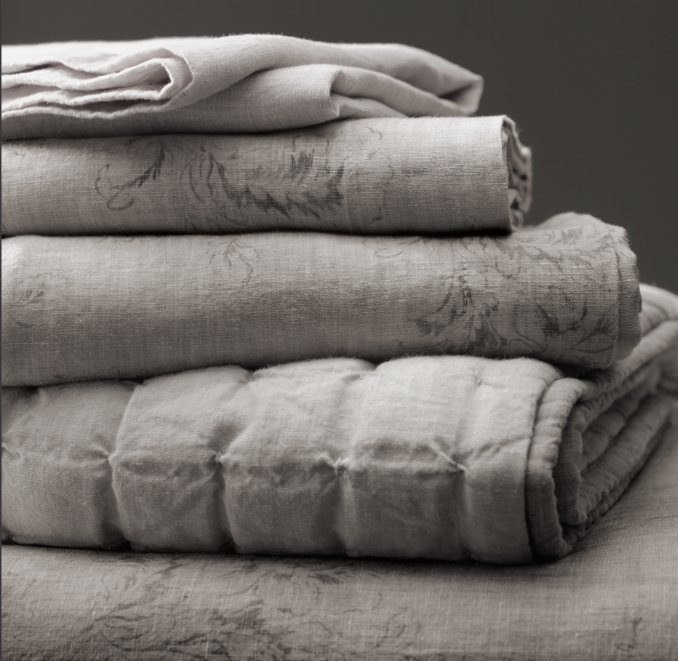 Vintage-Washed Belgian Linen Floral Sham