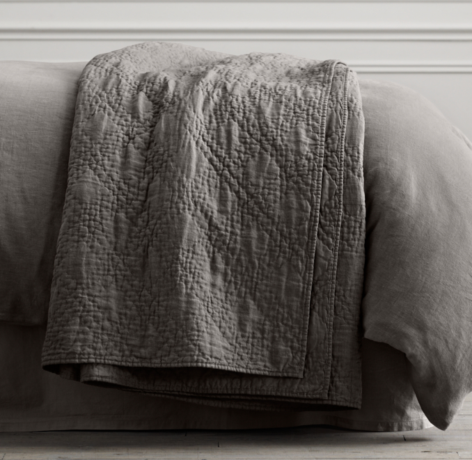 Stonewashed Belgian Linen Diamond-Stitch Quilt