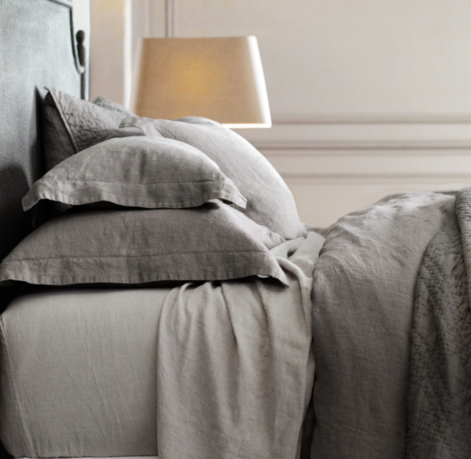 Stonewashed Belgian Linen Diamond-Stitch Quilt