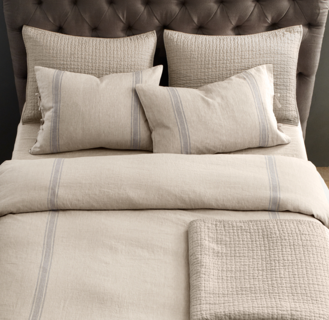 Vintage-Washed Hand-Quilted Belgian Linen Sham