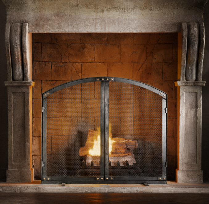 Hammered Rivet Arched Double-Door Screen