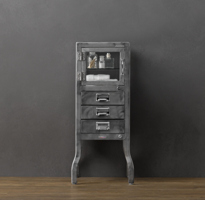 Pharmacy Short Cabinet with Drawers Burnished Steel