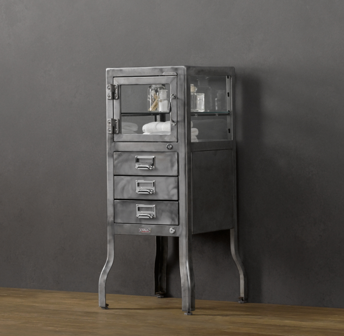 Pharmacy Short Cabinet with Drawers Burnished Steel