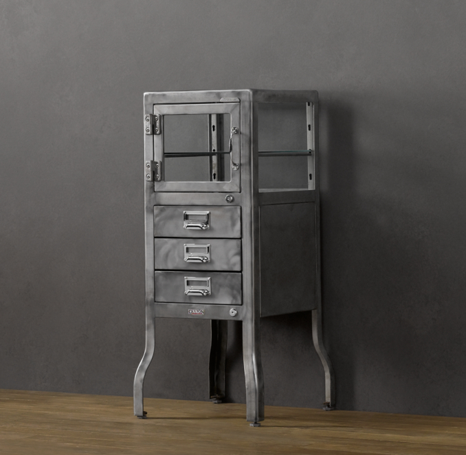 Pharmacy Short Cabinet with Drawers Burnished Steel