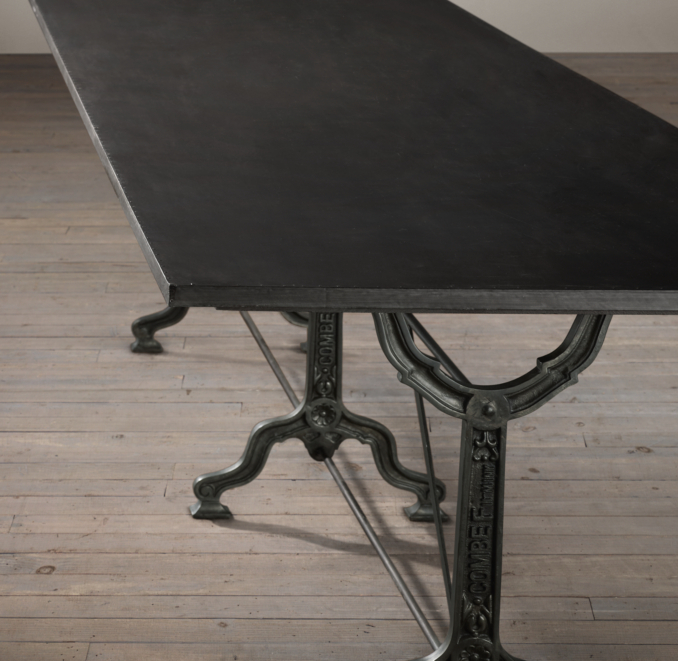72" Factory Zinc & Cast Iron Rectangular Dining Table