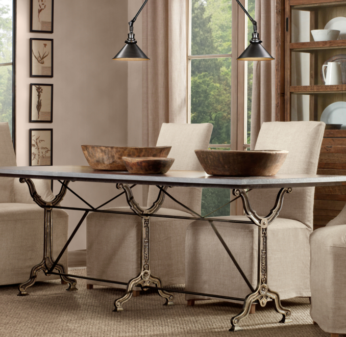 92" Factory Zinc & Cast Iron Rectangular Dining Table