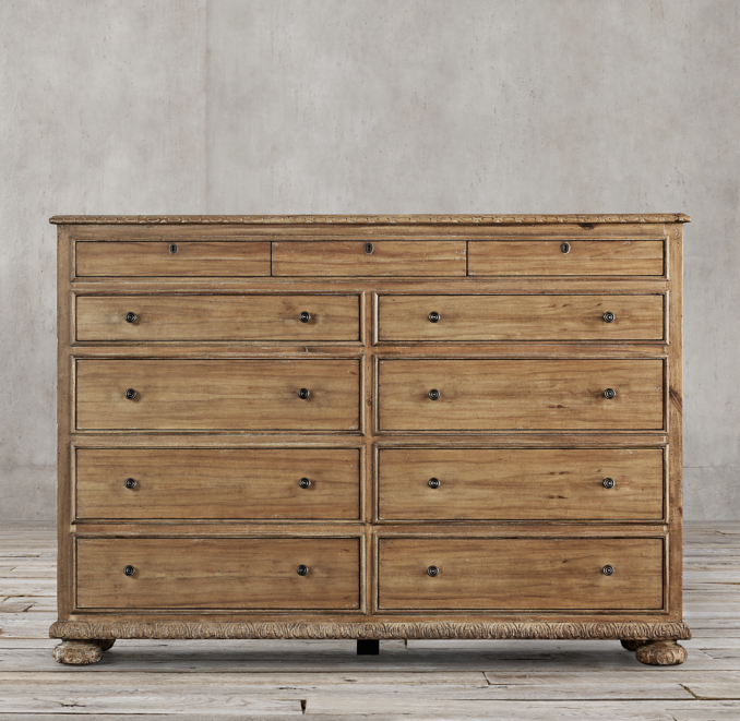 French Empire 11-Drawer Dresser Antiqued Natural