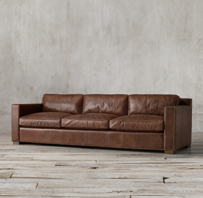 9' Collins Leather Sofa With Nailheads