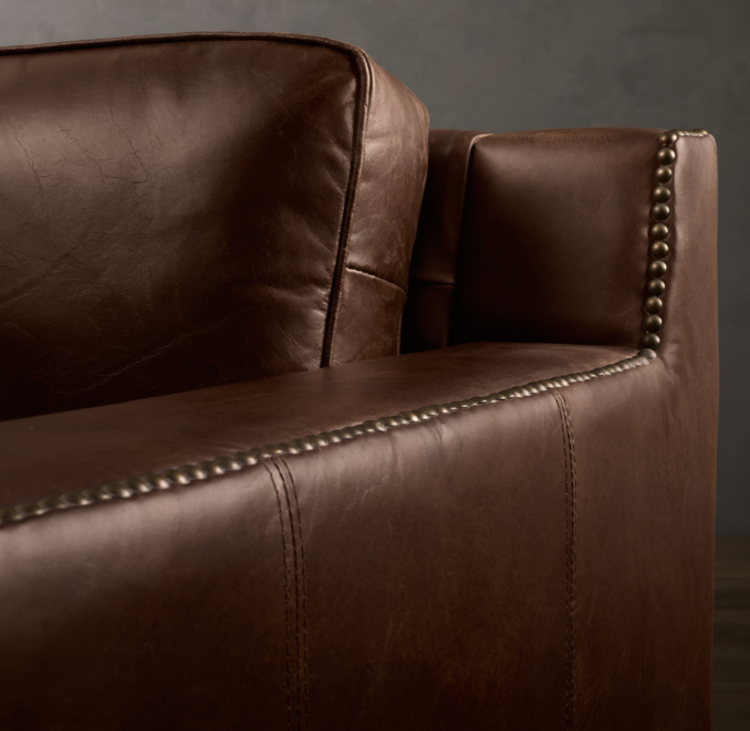 9' Collins Leather Sofa With Nailheads