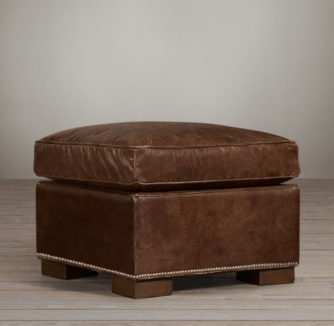Collins Leather Ottoman With Nailheads