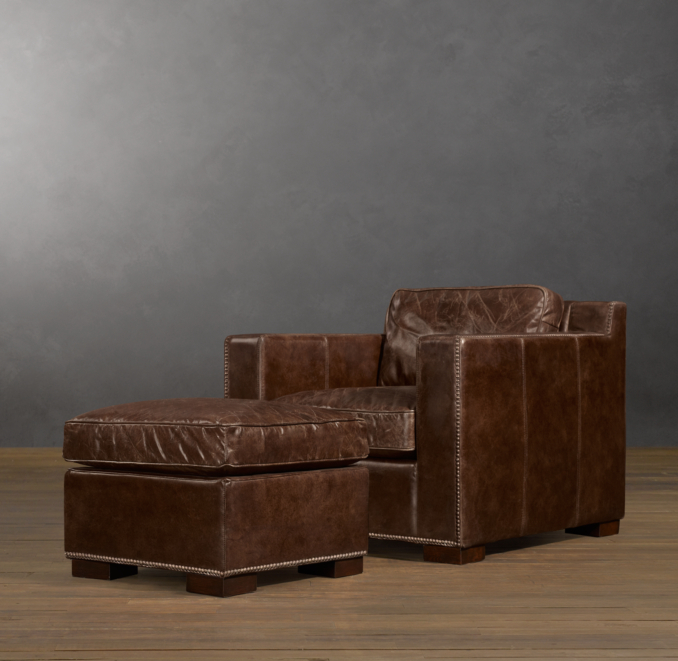 Collins Leather Ottoman With Nailheads