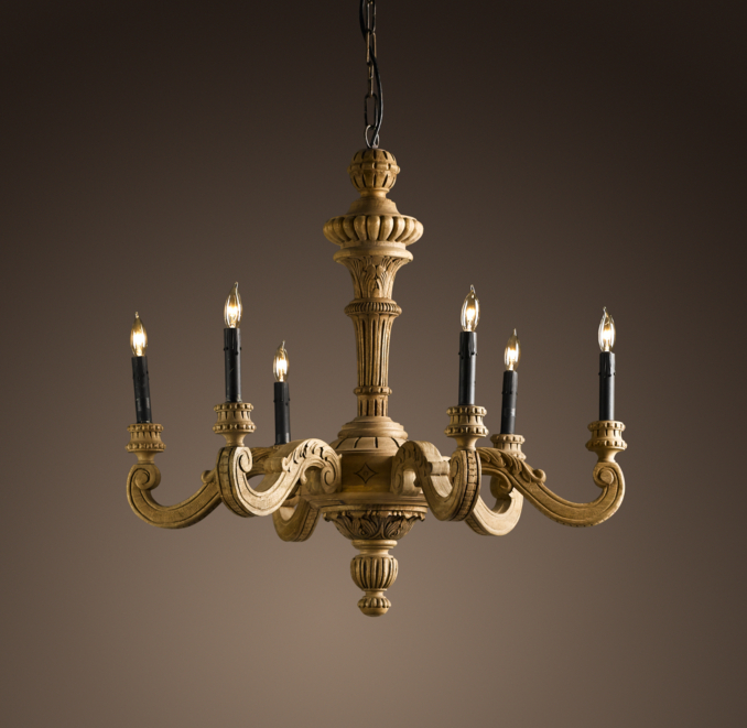 19th C. French Baroque Wood 6-Arm Chandelier Small