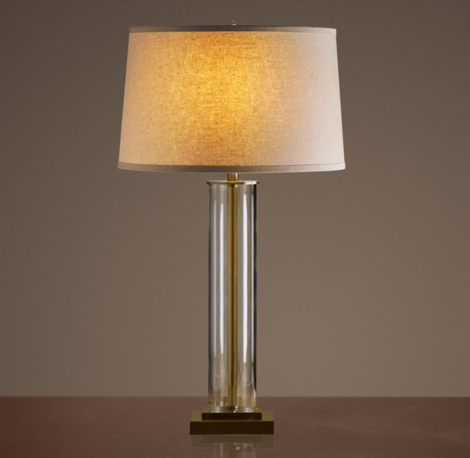 French Column Glass Table Lamp Antique Brass