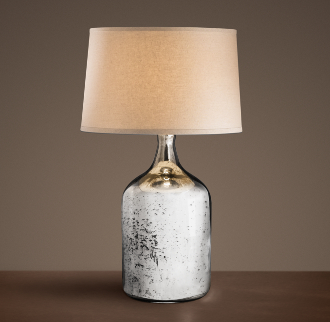 19th C. Vintage Mercury Glass Short Table Lamp 