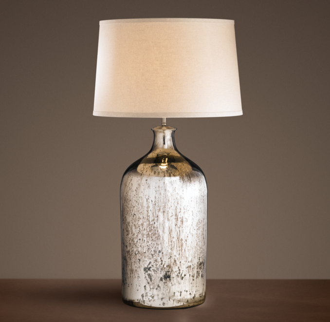 19th C. Vintage Mercury Glass Tall Table Lamp