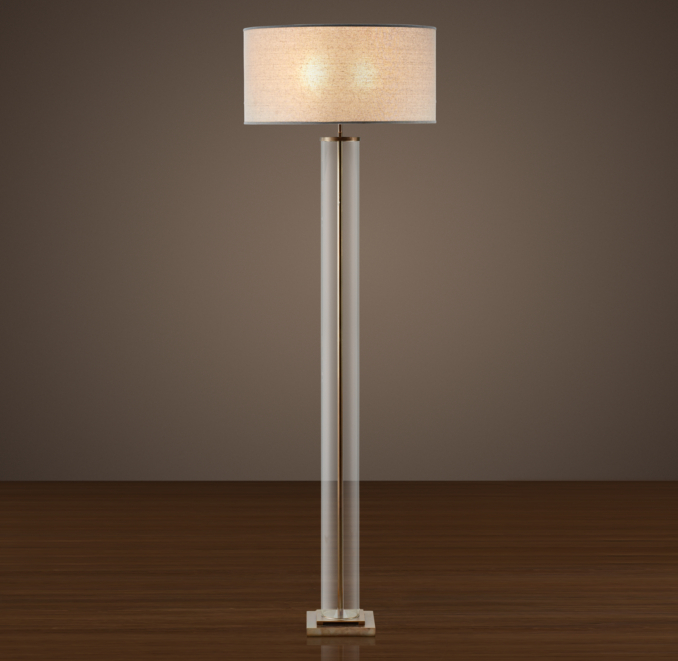 French Column Glass Floor Lamp Antique Brass