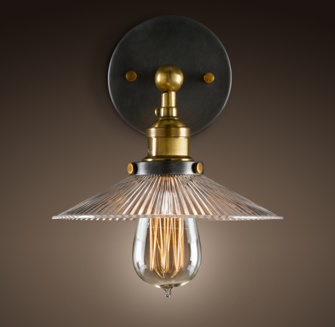 Ribbed Glass Filament Sconce Aged Steel