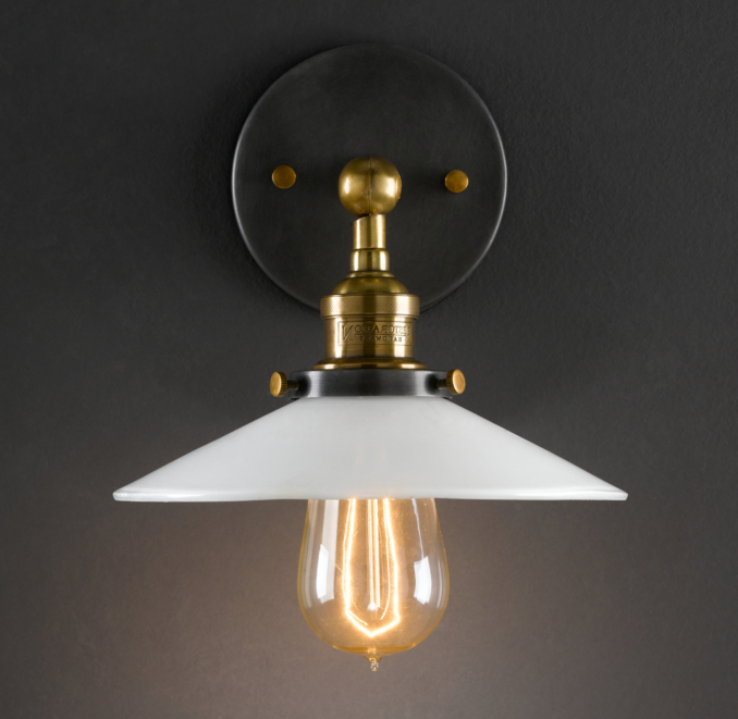 Milk Glass Filament Sconce Aged Steel