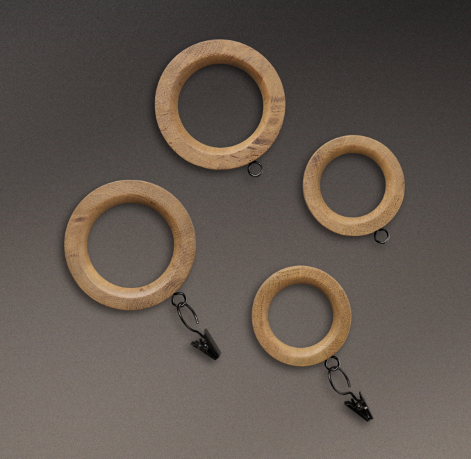 Estate Weathered Oak Drapery Rings (Set of 7) Weathered Oak