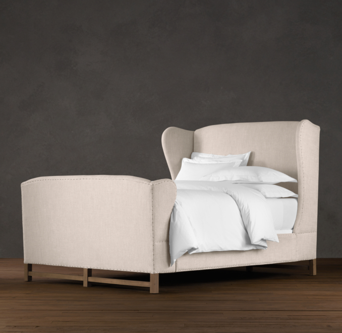 French Wing Upholstered Bed with Footboard