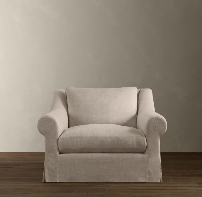 Belgian Roll Arm Slipcovered Swivel Chair