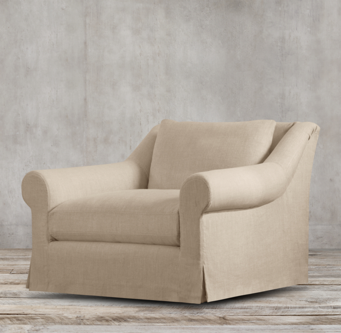 Belgian Roll Arm Slipcovered Swivel Chair