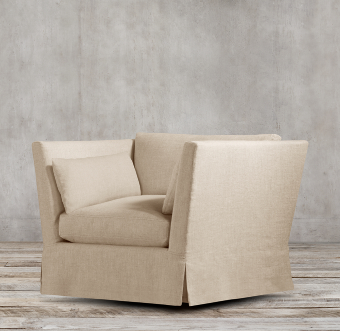 Belgian Shelter Arm Slipcovered Swivel Chair