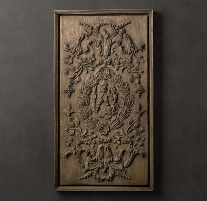 Hand-Carved Rococo Wood Panel Natural