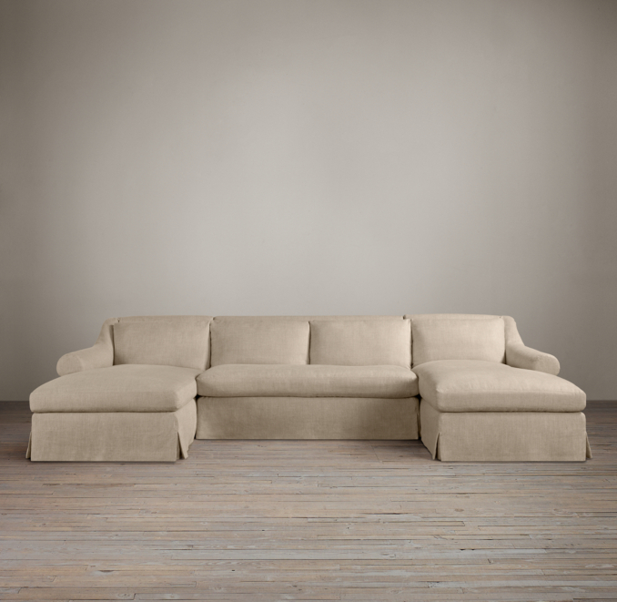 Belgian Roll Arm Slipcovered U-Chaise Sectional