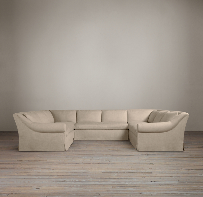 Belgian Roll Arm Slipcovered U-Sofa Sectional