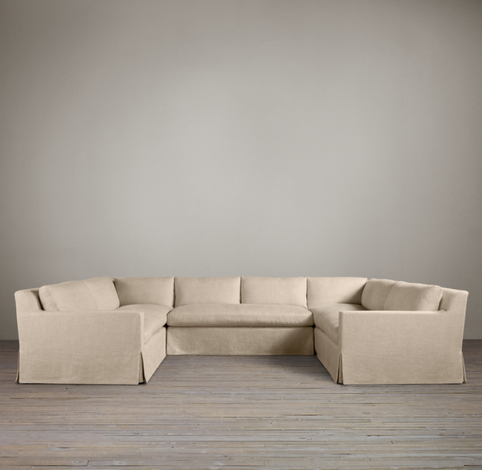Belgian Track Arm Slipcovered U-Sofa Sectional