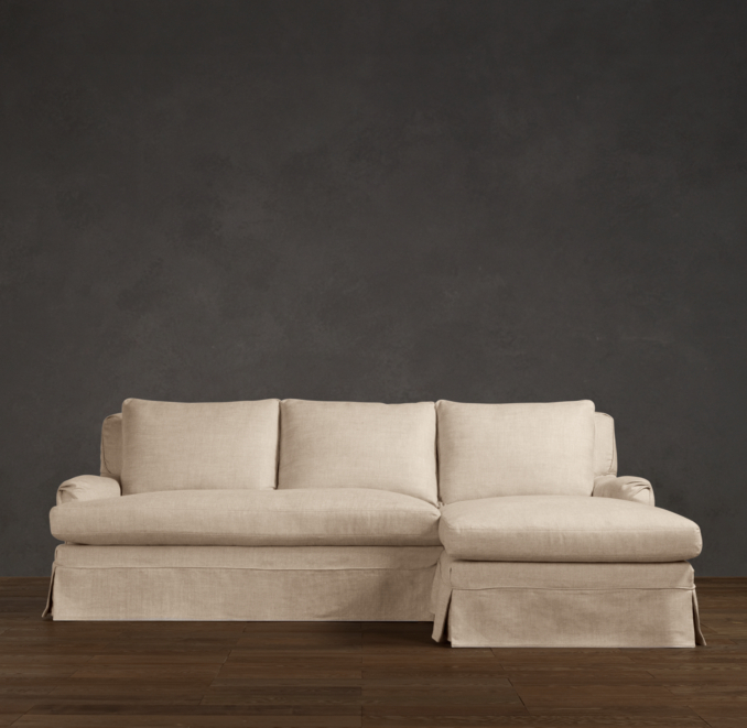 Belgian Classic Roll Arm Slipcovered Right-Arm Sofa Chaise Sectional