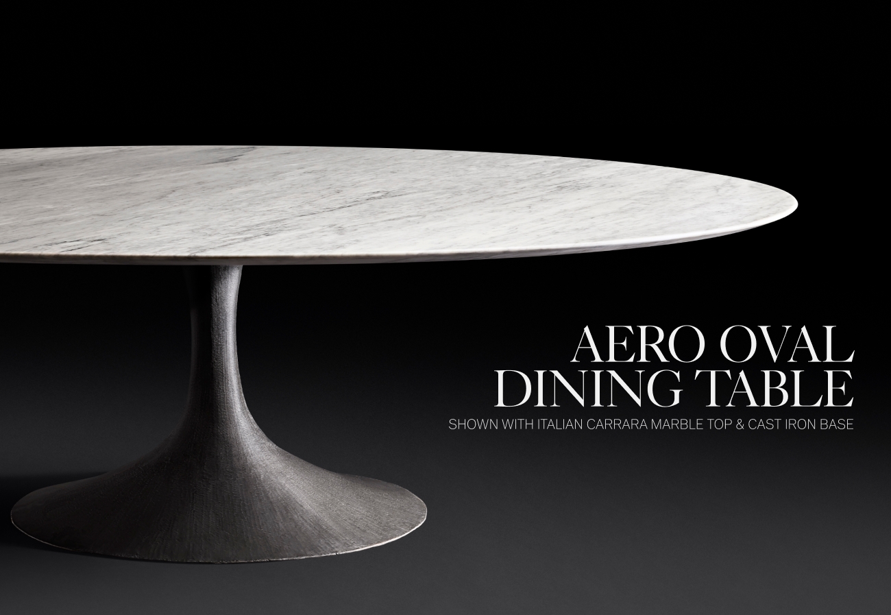The Aero Dining Table. Midcentury Design in Carrara Marble Oak or